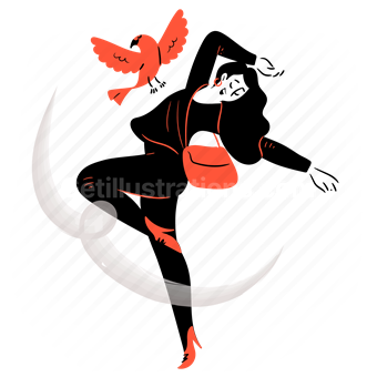 woman, bird, dancing, dance, entertainment, fun, activity